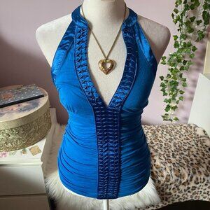 Vintage Y2K Blue Ruched Blouse